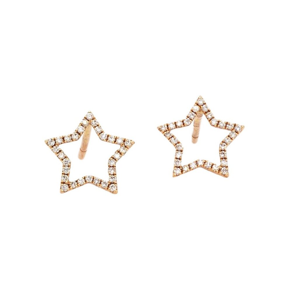 Natural Diamonds Earrings in Solid 14K Gold | Star Earrings